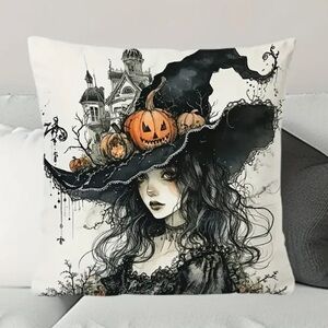 NEW! Gothic Witch Halloween Pillow Cover Pumpkins